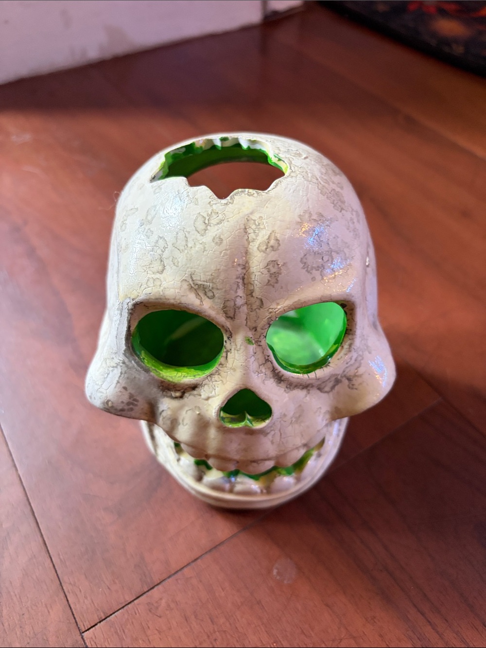 Green and Cream Decorative Skull Candle Holder-